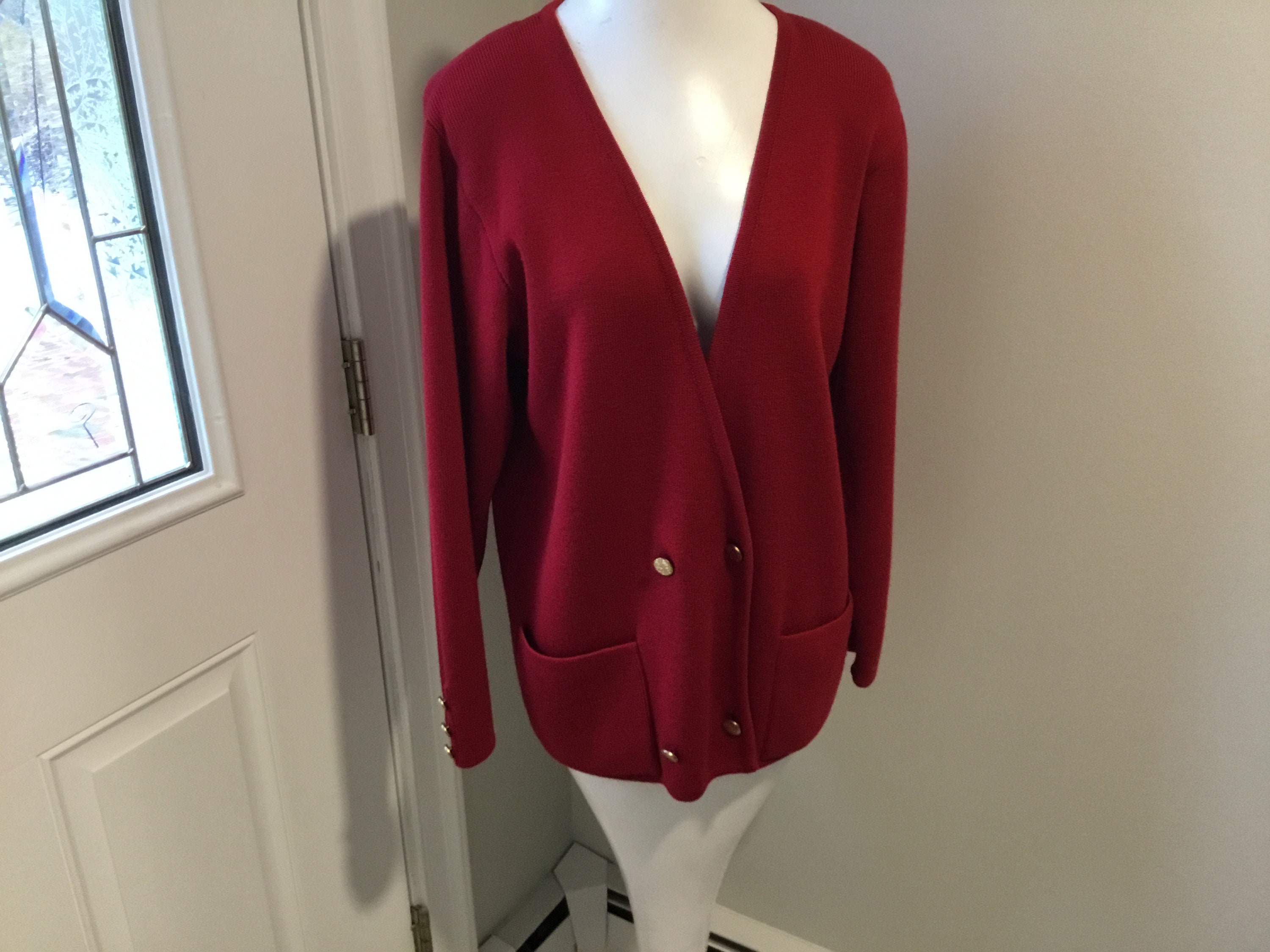 Vintage Cardigan Red Wool Cardigan Country Club Petites Size M - Etsy