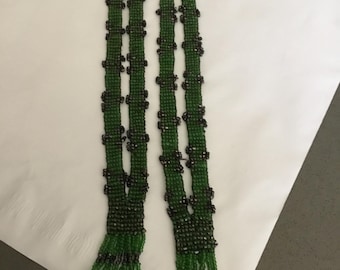 Vintage Beaded Necklaces Green and Black Beads Native American Style One is over 15" the Other is 14"