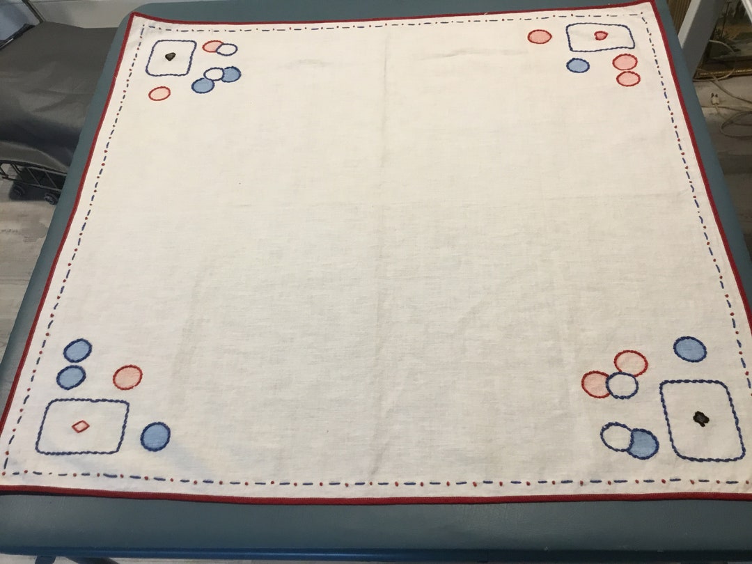 Vintage Card Table Cloth Embroidered Playing Cards and Chips Etsy