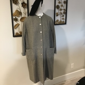 Gray Wool Coat 60&#39;s Vintage Coat Button Down Front with Gray Shell Buttons Big Pockets Tailored by Braetan Juniors