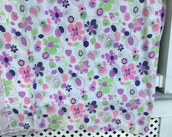 MOD POP Art Fabric Vintage Yardage Lime Green Purples Pink Floral & Swirls 2.78 yards