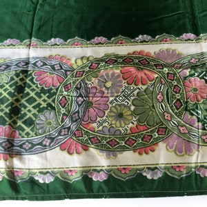 Antique Silk Fabric Rich Green Silk Piece Emerald Green Silk Fabric Can be Worn as Shawl or Upcycled to a OOAK Dress or Top Pink Flowers