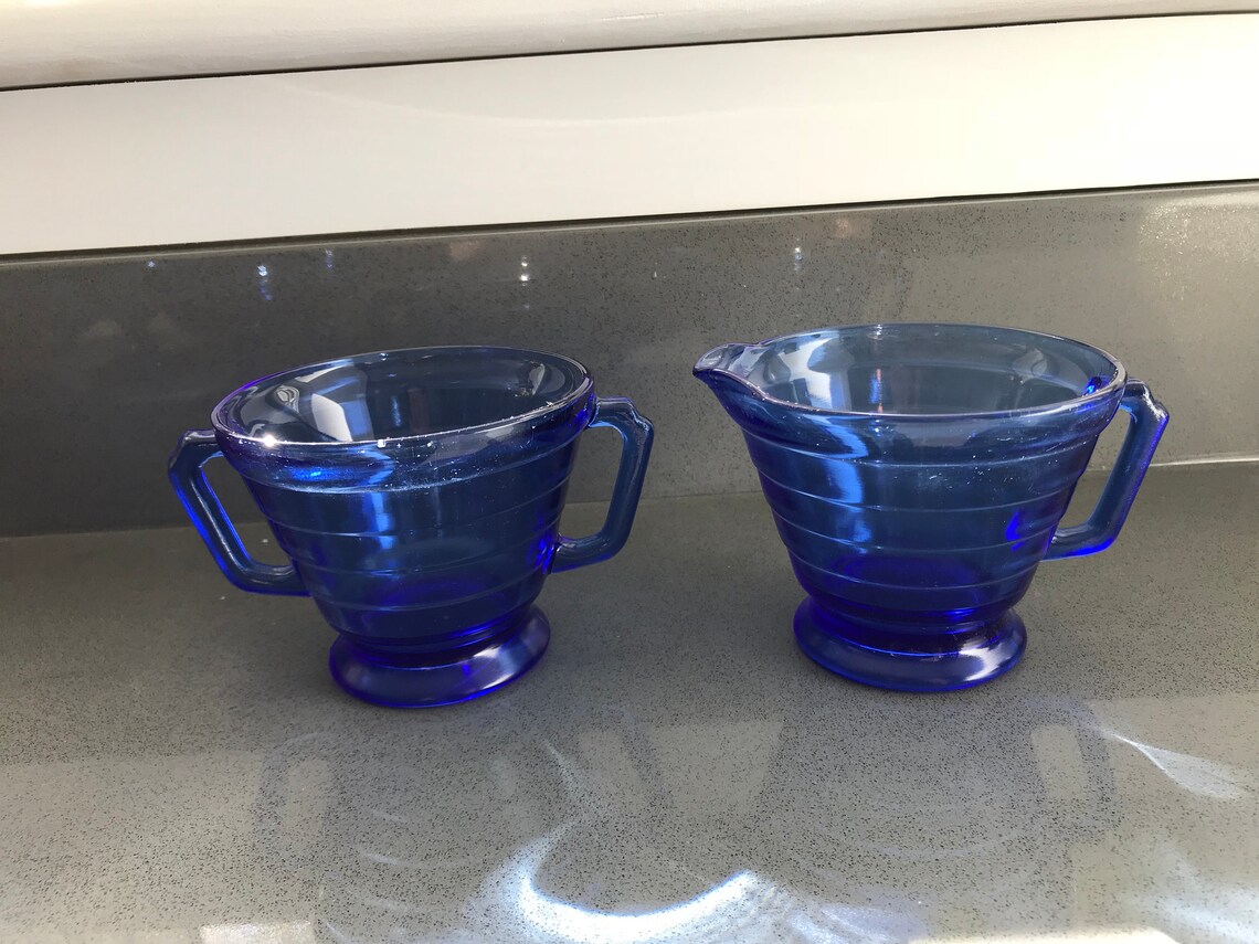Blue Glass Sugar and Creamer Heirloom Glass Rich Blue Etsy