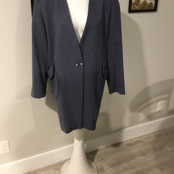 60's Ladies Coat Blue Wool Coat Button Detail on Front Big Pockets Warren of Stafford Label 100% Wool Made in USA Dusty Blue wool Coat