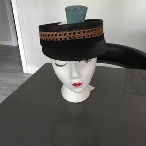 Antique Men&#39;s Modified Boater Open Top Visor Style Naval Uniform Hat Street Car Uniform Working Men&#39;s Hat Rare Men&#39;s Vintage HTF