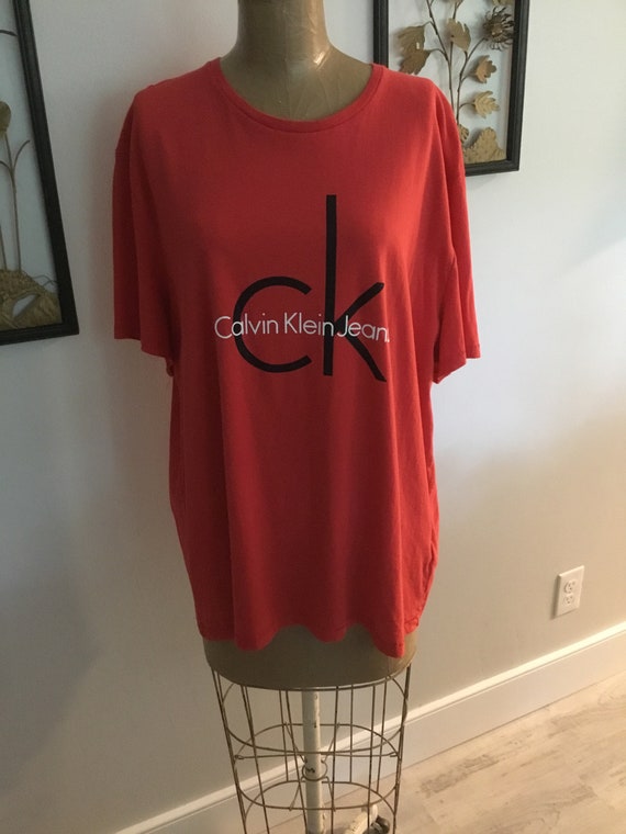 Calvin Klein Jeans T Shirt Designer T Shirt Red CK T Shirt Rocker XXL  Unisex T Shirt 