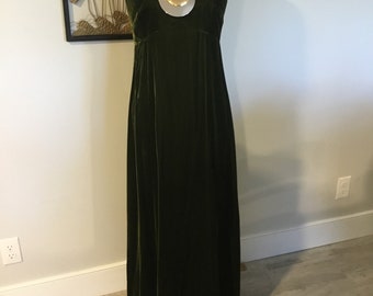 70's Maxi Dress Velvet Halter Dress with Shorty Bolero Olive Green Jacket and Dress Groovy Maxi Instant Outfit