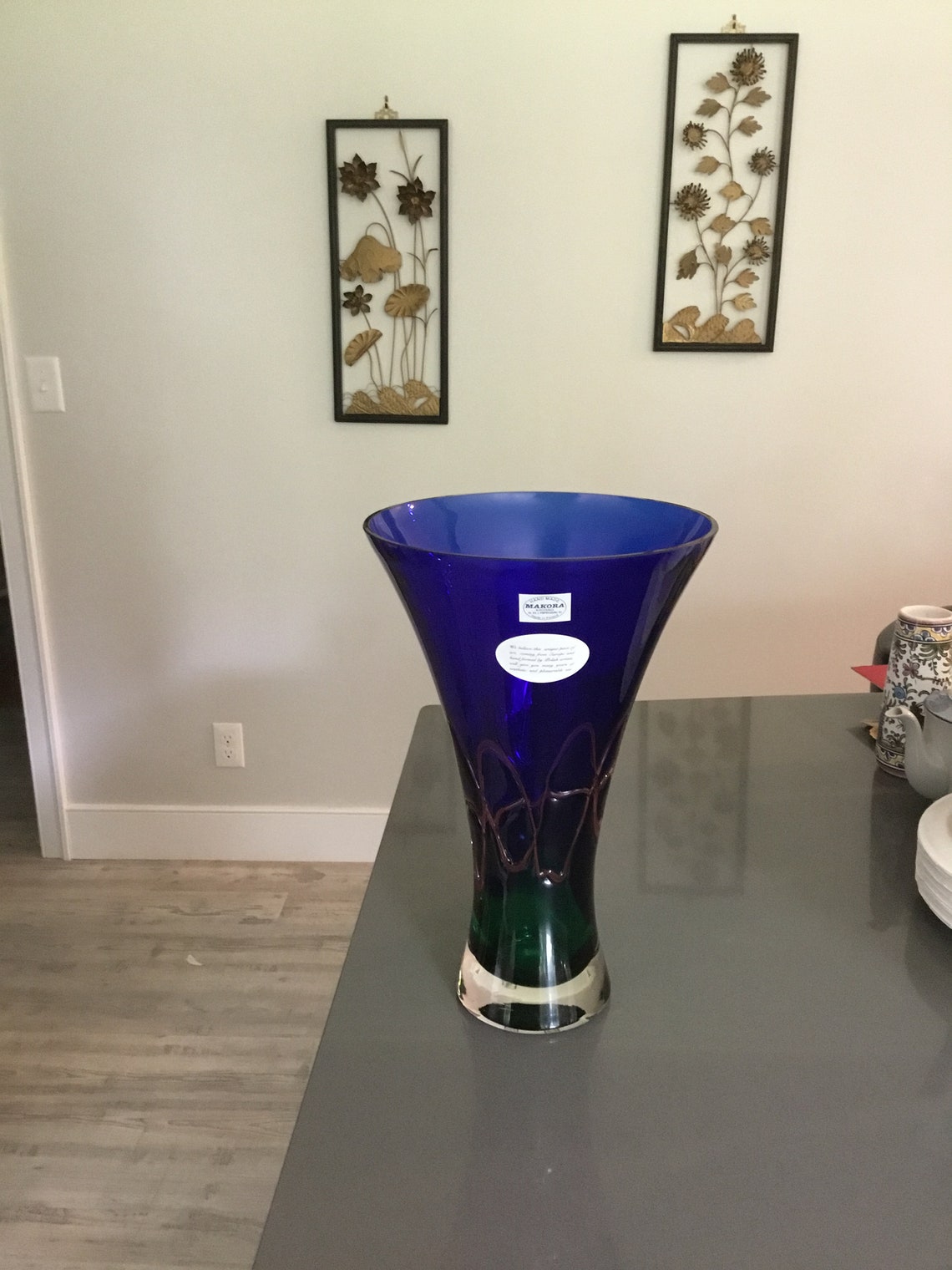 Blue Glass Vase Makora Krosno Poland Label Large Vase Blue Art Etsy