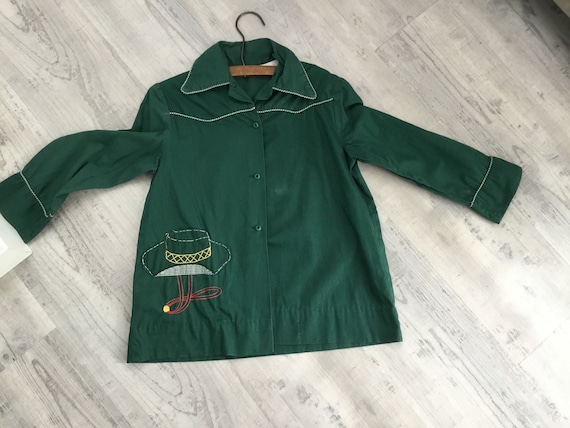 Kids Vintage Green Cotton Cowboy Shirt with Gingha