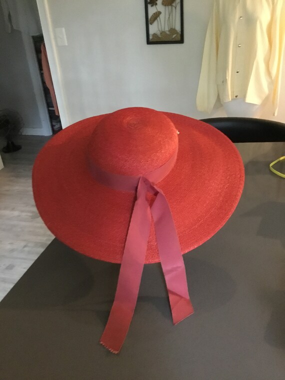 Vintage Straw Hat Orange Red Tilt Hat Picture Hat… - image 4