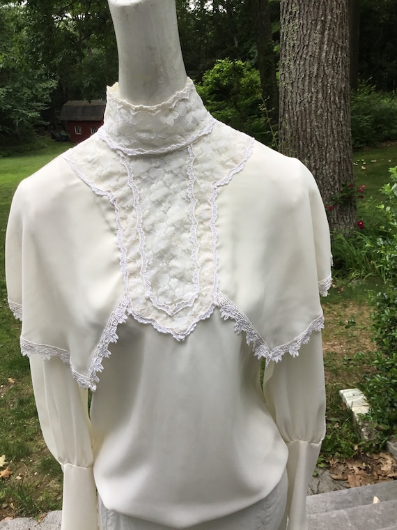 70's Blouse Gunne Sax Look Dressy White Blouse Ov… - image 4