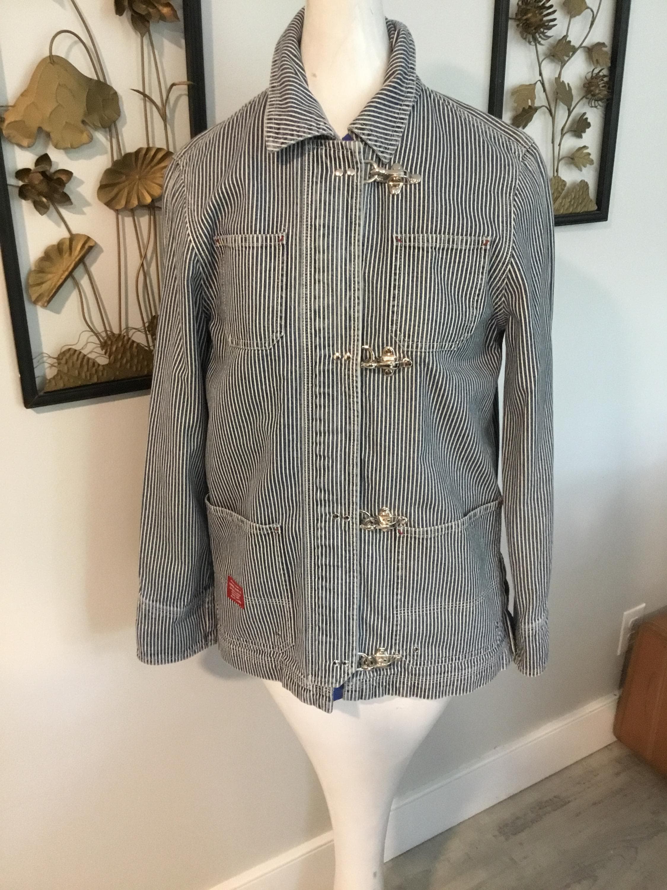 Lauren Jeans Company Striped Denim Jacket Chore Style Jacket With