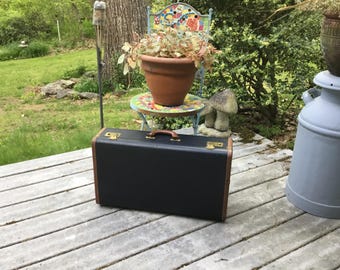 Vintage Luggage Blue with Brown Leather Trim Travel in Style From Another Time and Place Stackable Suitcase Vintage Suitcase