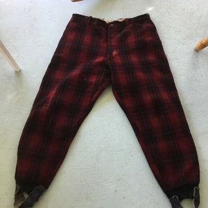 ランバージャックパンツ プロファイル カーター＆チャーチル ラベル 赤と黒のチェック柄ウール ハンティングパンツ 素朴なウール チェック柄パンツ ウエストに6つのボタン