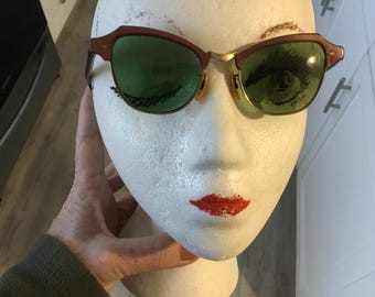 VTG Eyeglasses Retro Hipster Prescription Glasses Stamped B&L 1/10 12 KGF 18-44 60's Maroon Glasses in Original Case Country Club Look