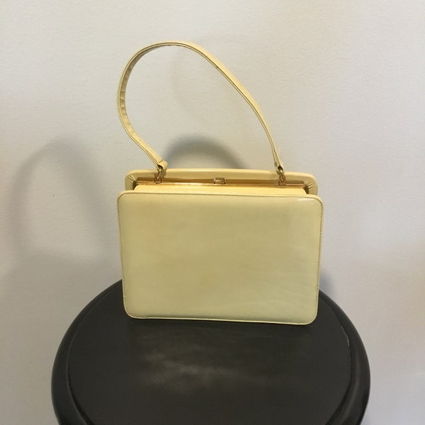 Patent Leather Purse Nicholas Reich Bag Kelly Style Look Stylish Little Purse Palest of Yellow Gold Tone Classic Snap Closure NOS 60s Purse