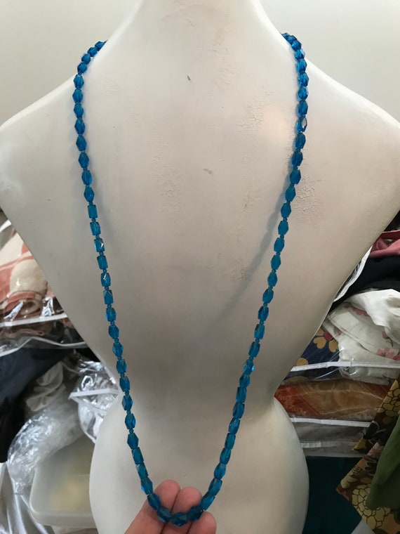 Vintage Necklace Blue Glass Beads 36" Strand Neckl