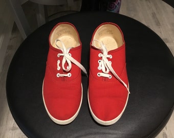 Vintage 1980s Keds Sneakers red Canvas Pointy Toe Classic Keds