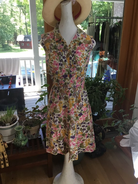 60's Floral Dress Cotton Floral Print Casuals Unli