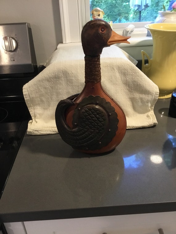 1970s Italian Leather Duck Decanter HTF Housewares