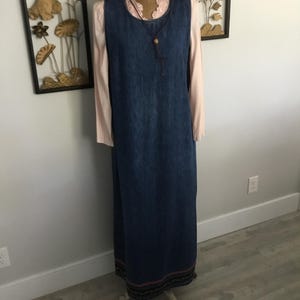 90s Jean Maxi Dress & Jacket Set, Pink Floral Ribbon Trim, Size 16