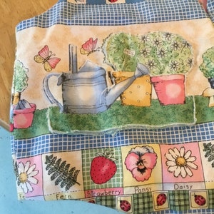 Novelty Fabric Vest Garden Lover Vest Scenes from a Garden Butterflies Strawberries Daisies Watering Cans Potted Plants Lady Bugs Sunflowers image 2