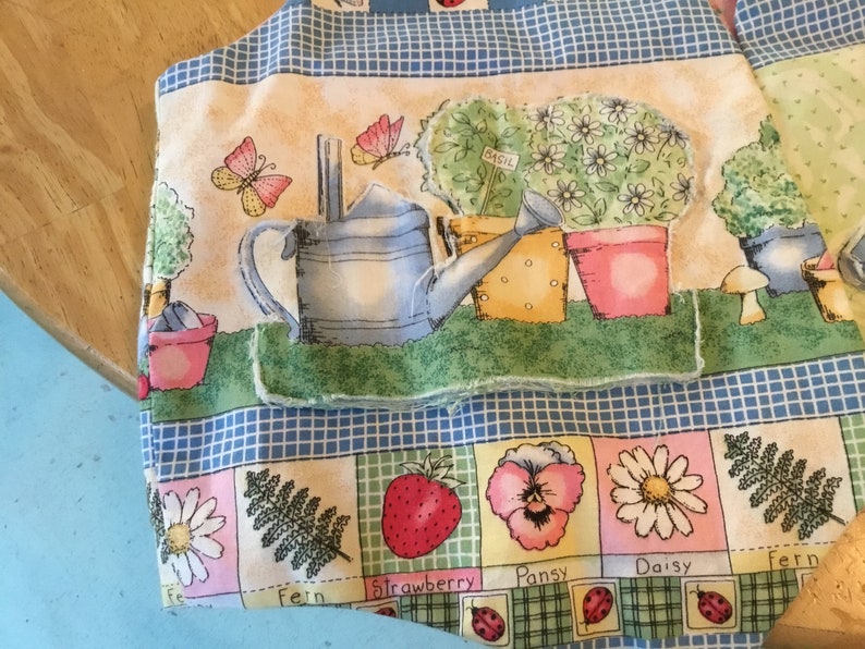 Novelty Fabric Vest Garden Lover Vest Scenes from a Garden Butterflies Strawberries Daisies Watering Cans Potted Plants Lady Bugs Sunflowers image 2