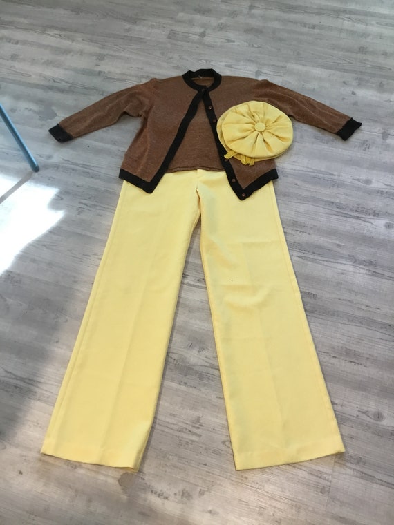 Vintage Pants High Waisted Yellow Pants Flared Leg