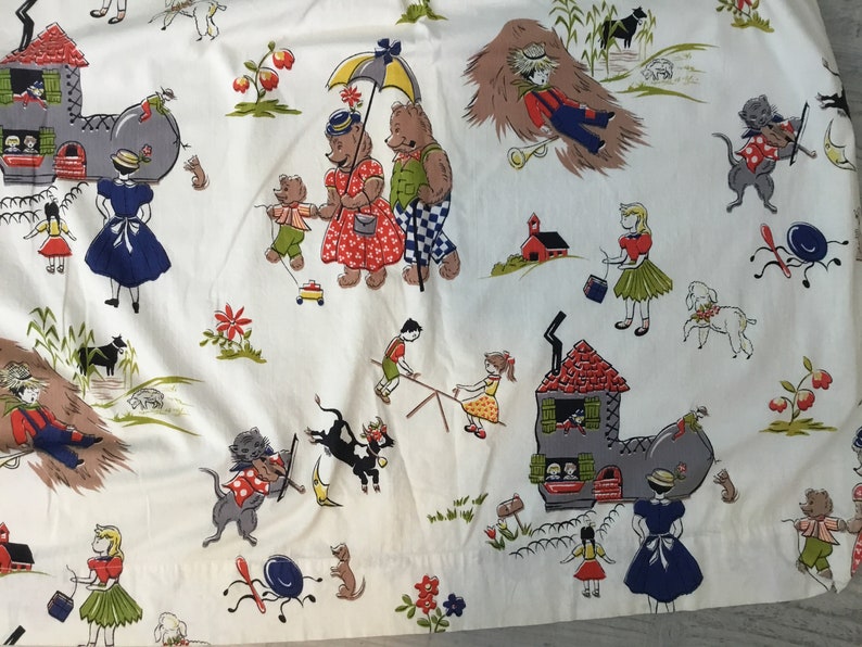 Vintage Childrens Curtain Novelty Nursery Rhyme Print Cat and Etsy