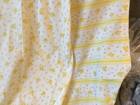 Vintage Floral Sheets JC Penney Yellow Roses on white 2 Percale Twin Sets of Bed Linens Cottagecore Fabric to Up-cycle
