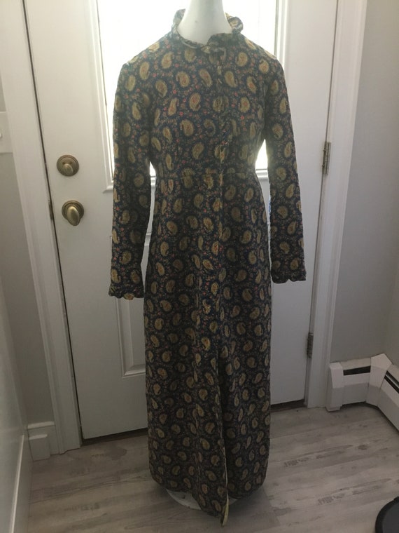 60's Quilted Robe Blue Pink and Yellow Floral and… - image 2