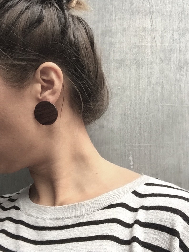 Large Disc Stud Earrings Wood Earrings Wood Plugs Faux Etsy