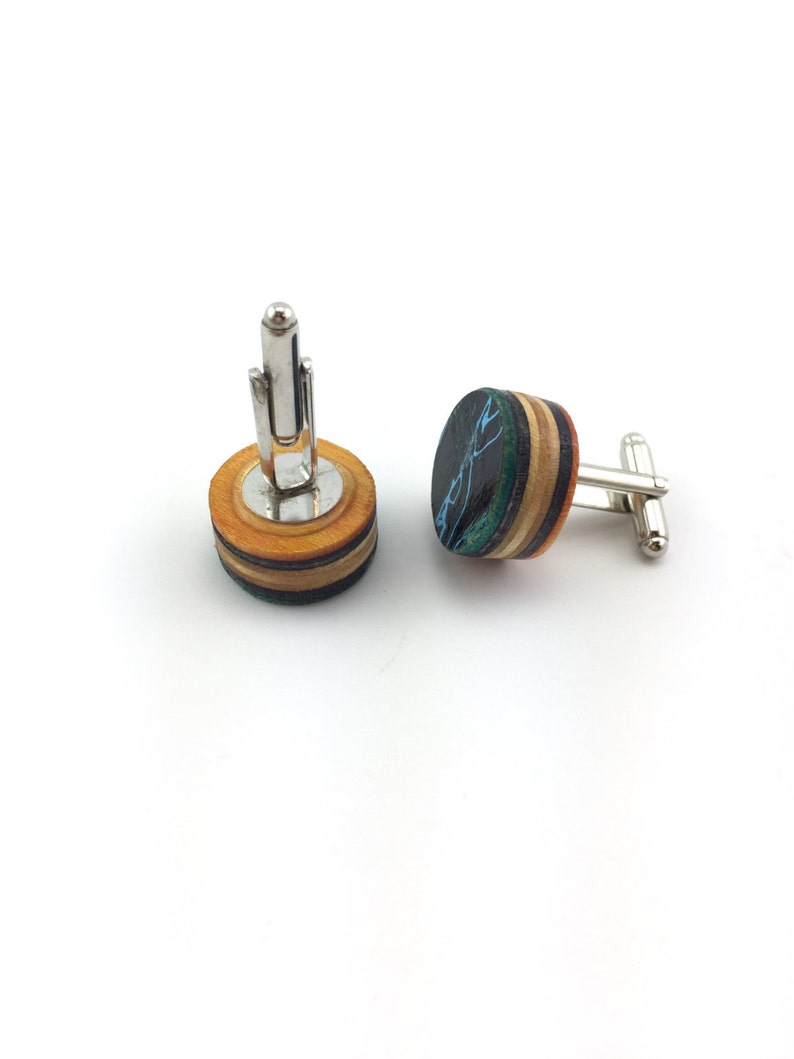 skateboard gift recycled skateboard dads Black and blue skateboard cufflinks cufflinks wood cufflinks blue skateboard groomsmen gift