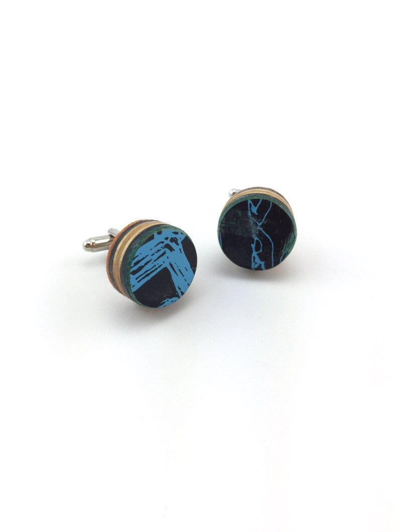 skateboard gift recycled skateboard dads Black and blue skateboard cufflinks cufflinks wood cufflinks blue skateboard groomsmen gift