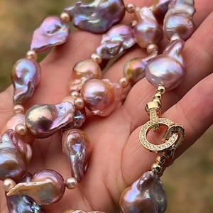LUXURY Lavender Green Metallic Natural Baroque Pearl Necklace Gold PREMIUM Hypoallergenic Handmade Goddess Creations Art