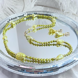 LUXURY Freshwater Metallic Baroque Pearls Jewelry Set Necklace Earrings Gold hypoallergenic PREMIUM Handmade Goddess Creation Art