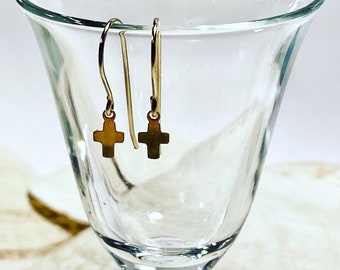 14 Karat Gold Cross Earrings, Cross jewelry, sister earrings, gift for wife, communion gift, gift for her, Graduation earrings, bridal gift.