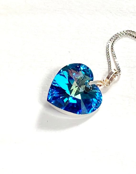 Shop Swarovski Gema 520 Pendant 5653008 Heart Blue Rhodium Plated Necklace  For Swarovski Necklace & Pendant Classic