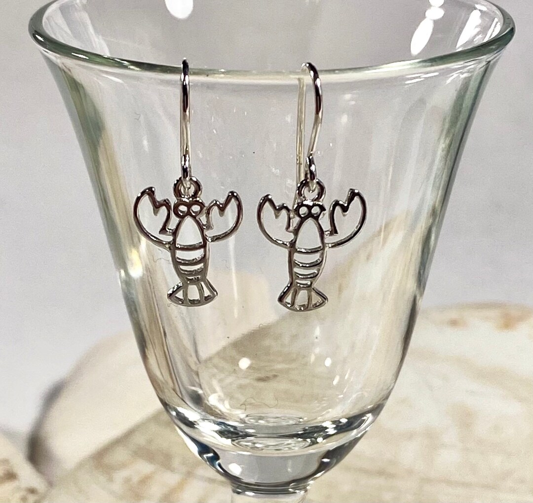 925 Sterling Silver Lobster Earrings, Gift for Her, Ocean Inspired, Lobster Charm, Lobster