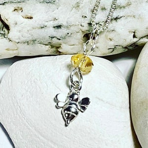 925 Sterling Silver Bumblebee Necklace, Citrine gemstone, bridal jewelry, gift for her, bumblebee honey pendant, sister gift, bumblebee gift
