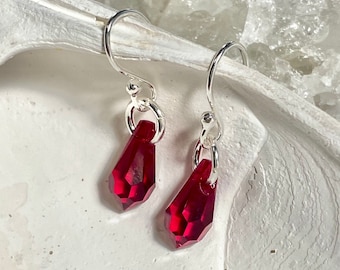 925 Sterling Silver Swarovski Crystals Siam teardrop earrings, Christmas earrings, Red earring, Teardrop earring, Gift for her, Gift for Mom