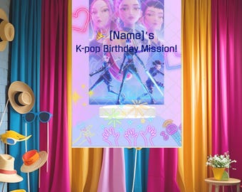 K-pop Demon Hunters Birthday Party Decorations | Backdrop – Printable Party Decor | Editable Template + PDF | DIY Wall Banner