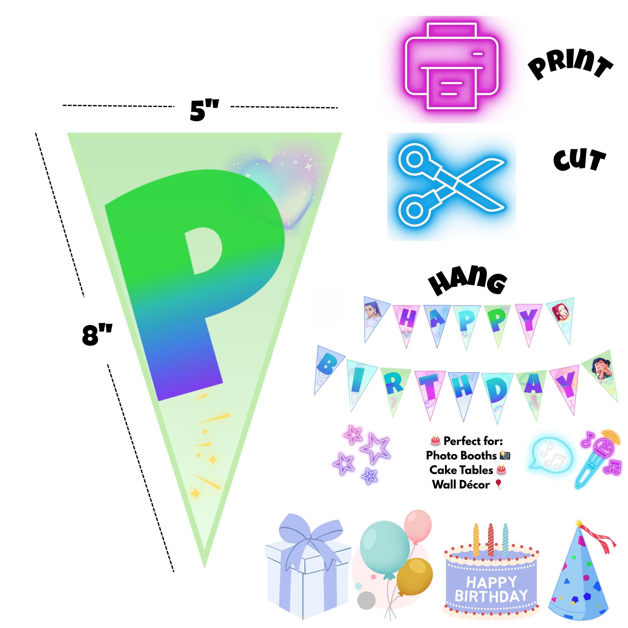 K-pop Demon Hunters Birthday Banner | Printable Anime Party Pennant Flags | Birthday Party Decorations | Instant Digital Download