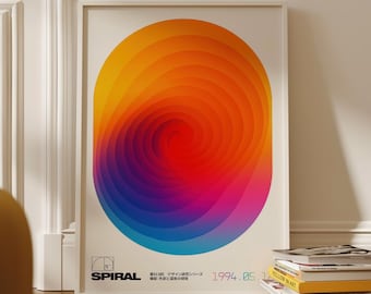Spiral Poster - Retro Gradient Abstract Print, Japanese Graphic Wall Art, 90s Color Study Design, Modern Decor for Studio, Office, or Home