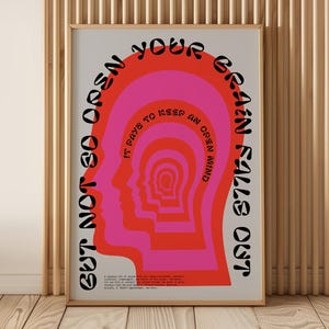 Open Mind Poster - Psychedelische Retro Typografie-Kunst, Scherenschnitt-Druck, moderne Weisheiten-Wandkunst, mutiges digitales Download-Dekor