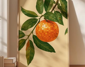 Disco Orange – Retro Modern Wall Art, Funky Citrus Fruit Tree Print, Groovy Kitchen or Bar Decor, Botanical Illustration Download