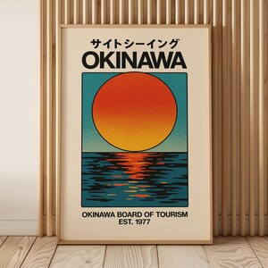 Okinawa Sunset Poster - Vintage Japan Reisedruck, Retro japanische Wandkunst, Okinawa Tourismus Dekor, 70er Jahre Stil Ozeanlandschaft als Download