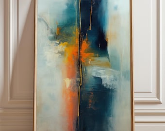 Impresión artística abstracta "Forever": pintura azul y naranja, arte mural vertical, decoración moderna, obra de arte imprimible, descarga digital