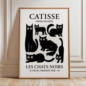 マティスの黒猫アートプリント - Les Chats Noirs ポスター、マティスの猫のプリントウォールアート、フランスの猫の装飾、モダンなデジタル猫プリント（母の日）