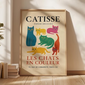 Catisse Colorful Cat Poster – Les Chats en Couleur Printable, Matisse Cat Wall Art, French Cat Decor, Digital Cat Print, Modern Art